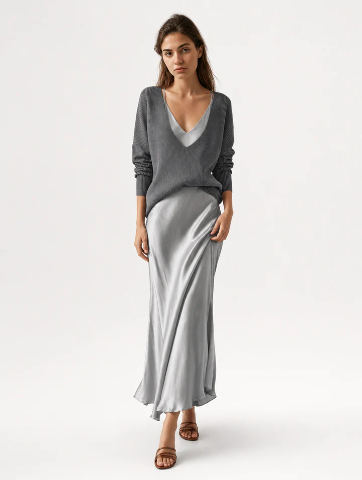 Vestido Elsa Satinado – Escote en V